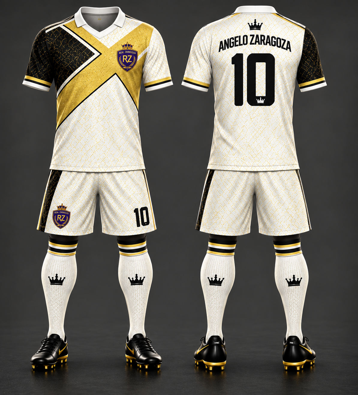 Diseño de camiseta alternativa blanca, negra y dorada