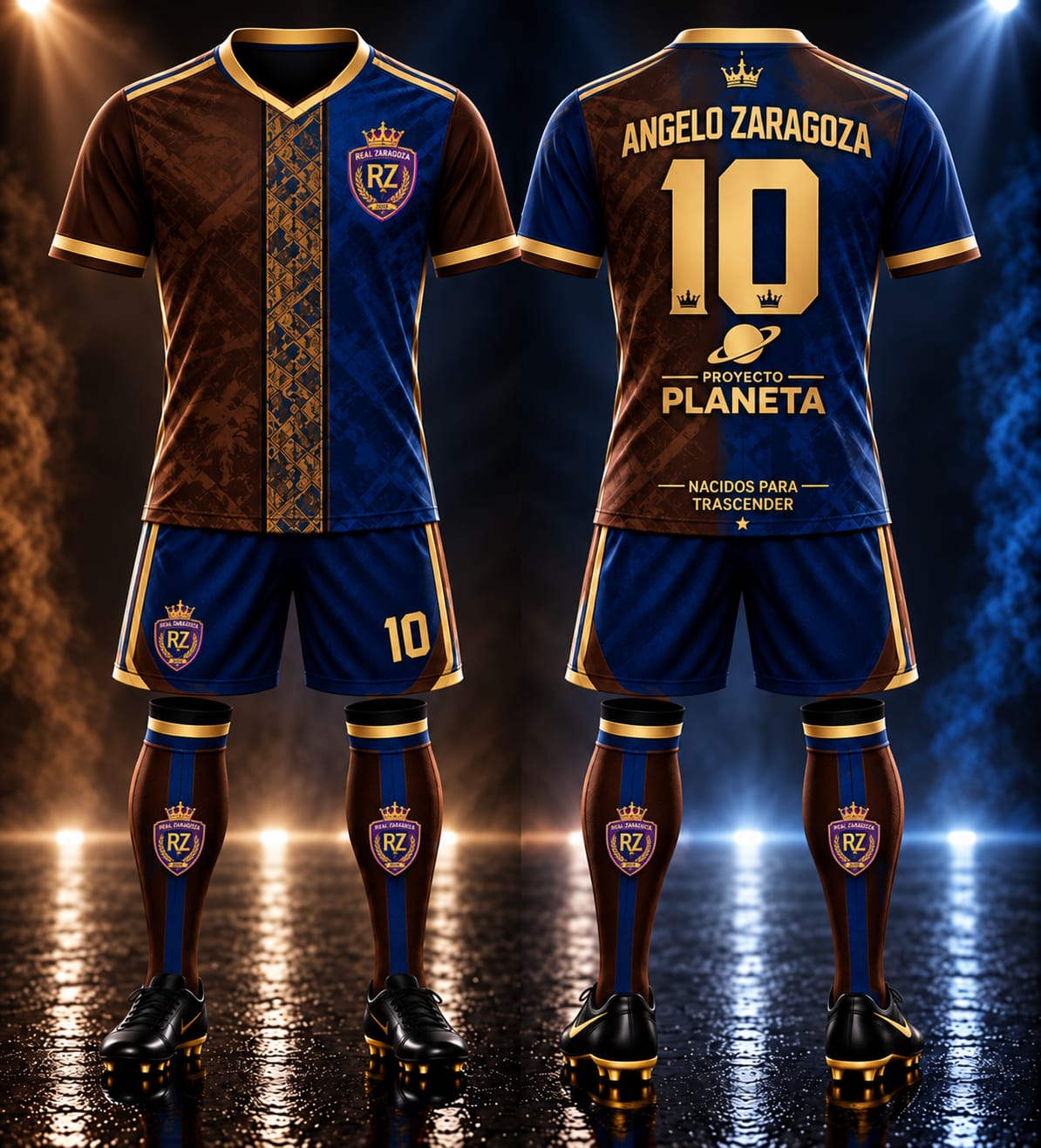 Diseño de tercera camiseta azul y dorada